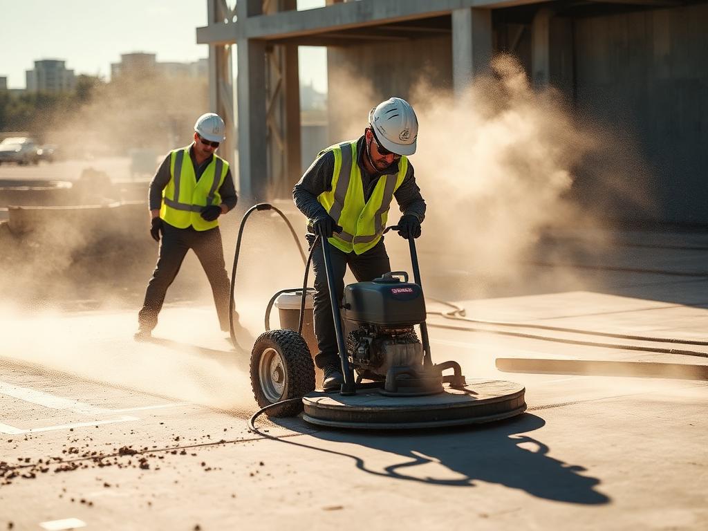 JDC crew finishing a fresh concrete slab