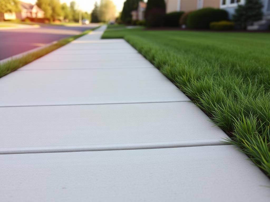 New concrete sidewalk beside a lawn